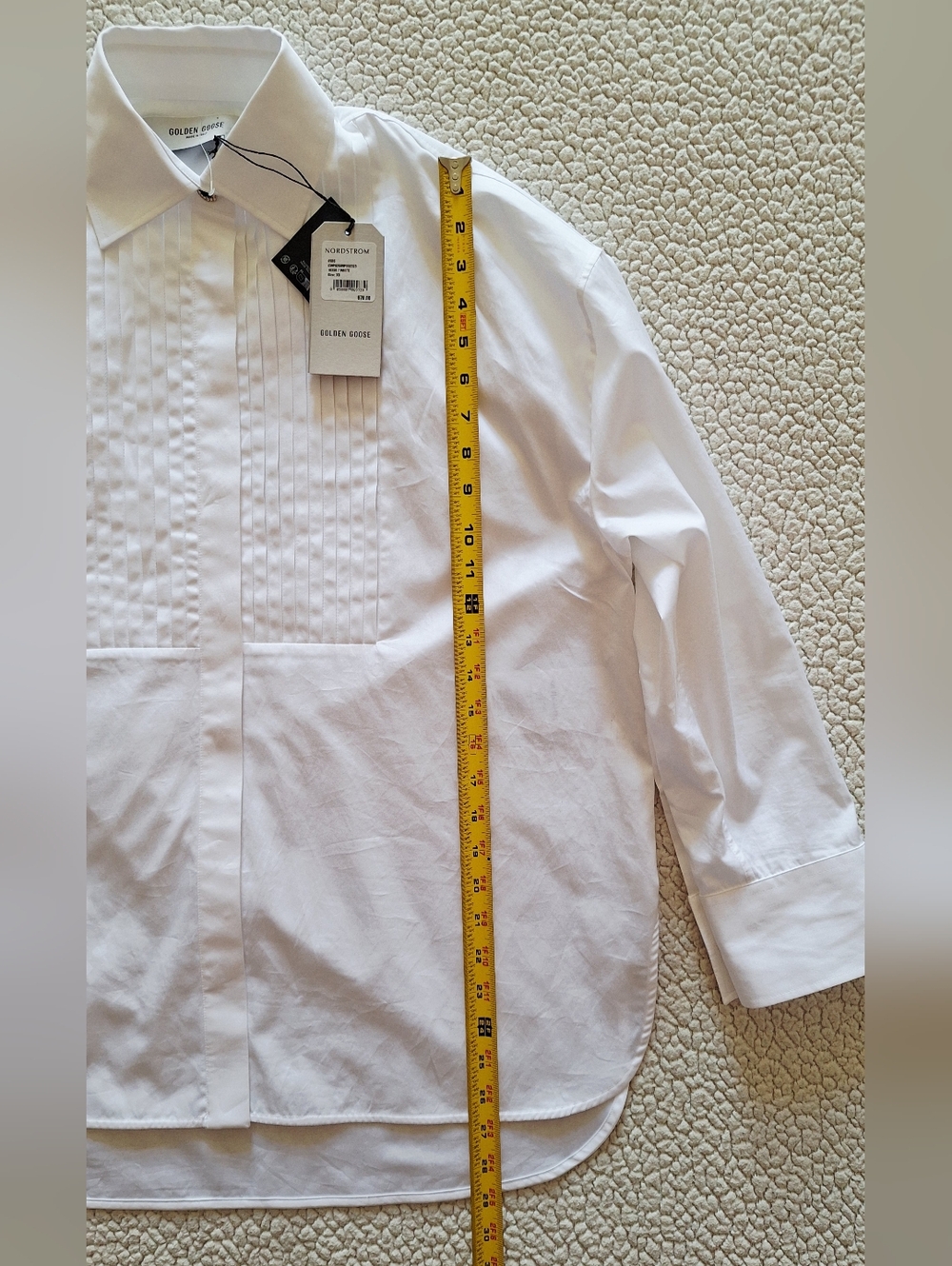 GOLDEN GOOSE Pintuck Bib Oversized Cotton Button-Up Shirt White XS Org $750 - Picture 16 of 16